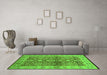 Machine Washable Oriental Green Industrial Area Rugs in a Living Room,, wshurb3071grn