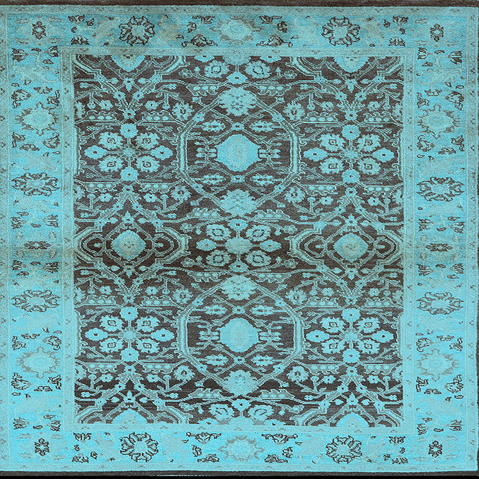 Square Machine Washable Oriental Light Blue Industrial Rug, wshurb3071lblu