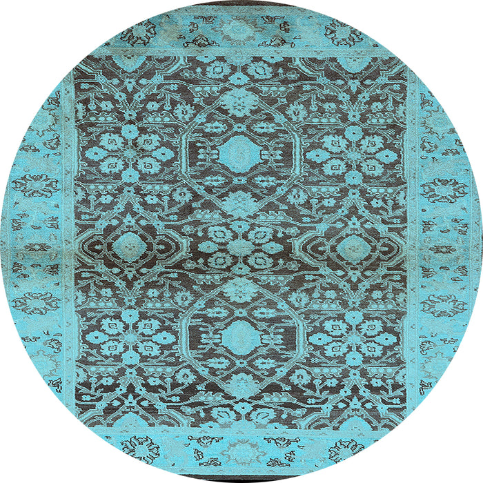 Round Machine Washable Oriental Light Blue Industrial Rug, wshurb3071lblu