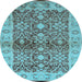 Round Machine Washable Oriental Light Blue Industrial Rug, wshurb3071lblu