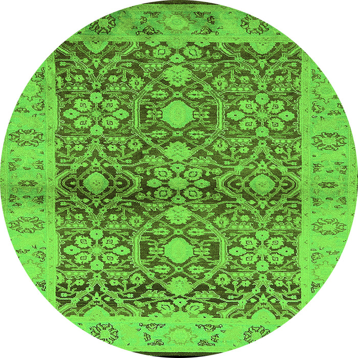 Round Machine Washable Oriental Green Industrial Area Rugs, wshurb3071grn