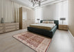 Mid-Century Modern Sienna Brown Oriental Rug in a Bedroom, urb3071