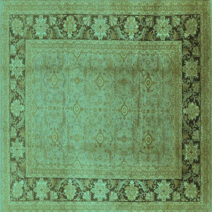 Square Machine Washable Oriental Turquoise Industrial Area Rugs, wshurb3072turq