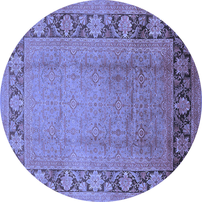 Round Machine Washable Oriental Blue Industrial Rug, wshurb3072blu