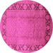 Round Machine Washable Oriental Pink Industrial Rug, wshurb3072pnk