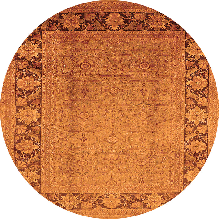 Round Machine Washable Oriental Orange Industrial Area Rugs, wshurb3072org