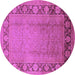 Round Machine Washable Oriental Purple Industrial Area Rugs, wshurb3072pur