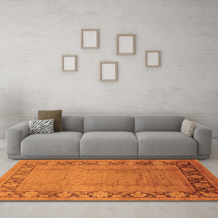 Machine Washable Oriental Orange Industrial Area Rugs in a Living Room, wshurb3072org