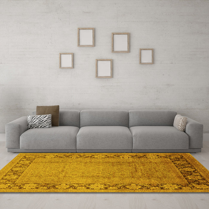 Machine Washable Oriental Yellow Industrial Rug in a Living Room, wshurb3072yw
