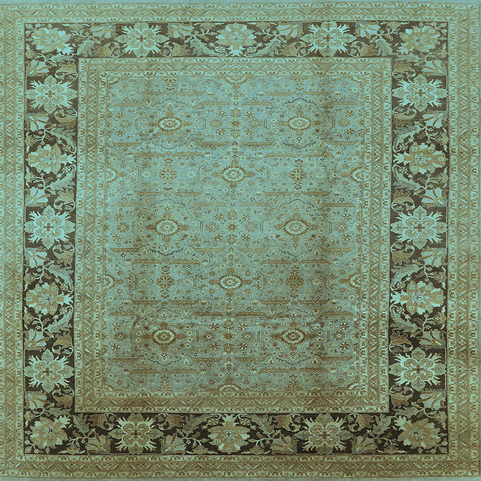 Square Machine Washable Oriental Light Blue Industrial Rug, wshurb3072lblu