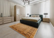 Mid-Century Modern Mahogany Brown Oriental Rug in a Bedroom, urb3072