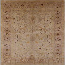 Square Mid-Century Modern Light Brown Oriental Rug, urb3073