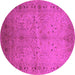 Round Machine Washable Oriental Pink Industrial Rug, wshurb3073pnk