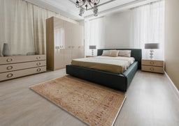 Mid-Century Modern Light Brown Oriental Rug in a Bedroom, urb3073