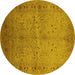 Round Machine Washable Oriental Yellow Industrial Rug, wshurb3073yw