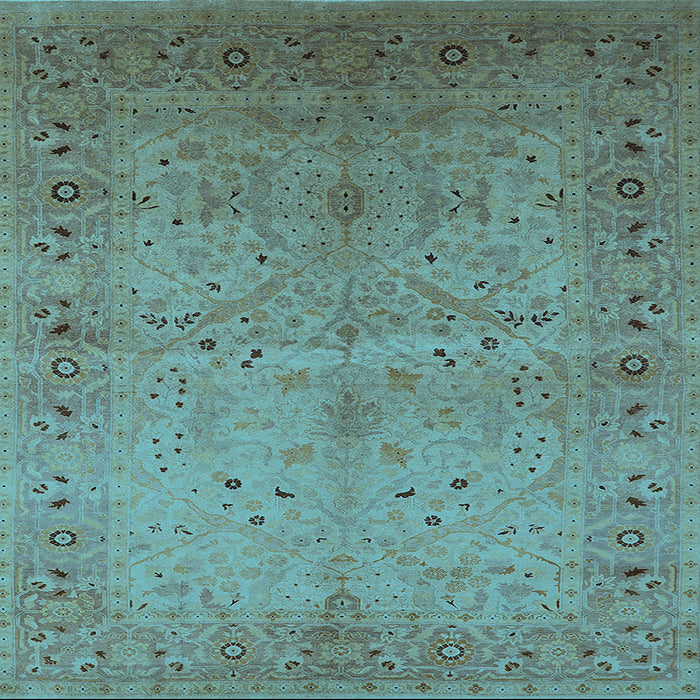 Square Machine Washable Oriental Light Blue Industrial Rug, wshurb3073lblu