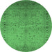 Round Oriental Emerald Green Industrial Rug, urb3073emgrn