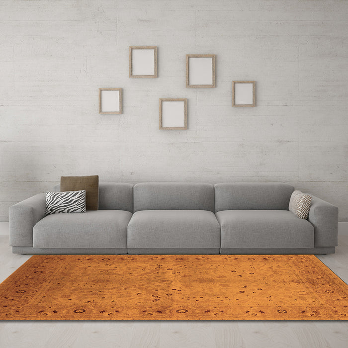 Machine Washable Oriental Orange Industrial Area Rugs in a Living Room, wshurb3073org
