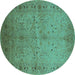 Round Oriental Turquoise Industrial Rug, urb3073turq