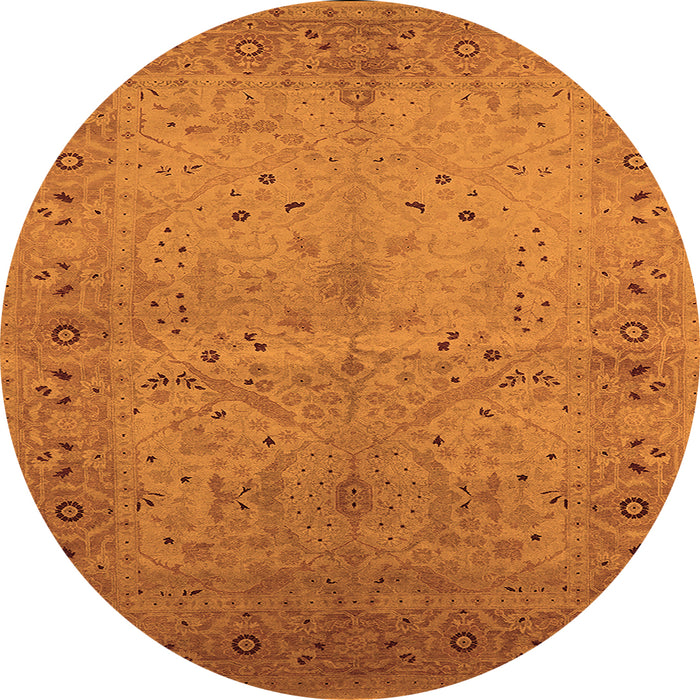 Round Machine Washable Oriental Orange Industrial Area Rugs, wshurb3073org