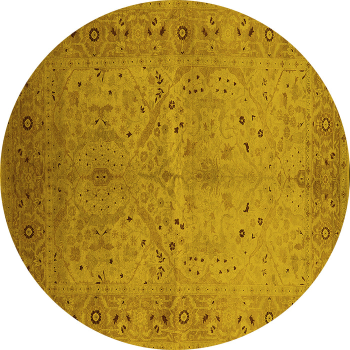 Round Oriental Yellow Industrial Rug, urb3073yw