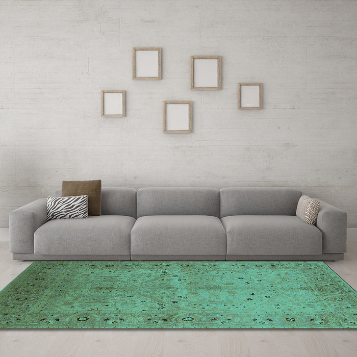 Machine Washable Oriental Turquoise Industrial Area Rugs in a Living Room,, wshurb3073turq