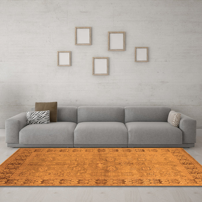 Machine Washable Oriental Orange Industrial Area Rugs in a Living Room, wshurb3074org