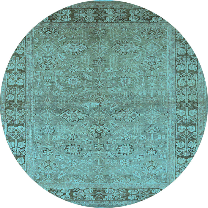 Round Machine Washable Oriental Light Blue Industrial Rug, wshurb3074lblu