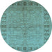 Round Machine Washable Oriental Light Blue Industrial Rug, wshurb3074lblu