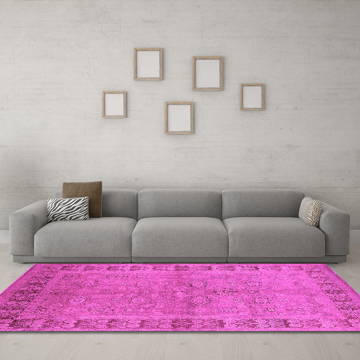 Machine Washable Oriental Pink Industrial Rug in a Living Room, wshurb3074pnk