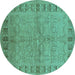 Round Oriental Turquoise Industrial Rug, urb3074turq