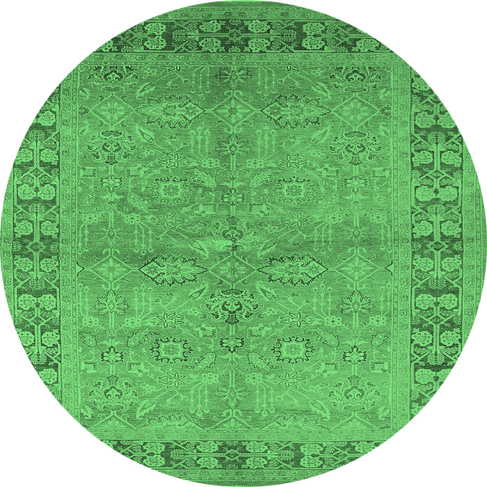 Round Machine Washable Oriental Emerald Green Industrial Area Rugs, wshurb3074emgrn