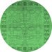 Round Machine Washable Oriental Emerald Green Industrial Area Rugs, wshurb3074emgrn