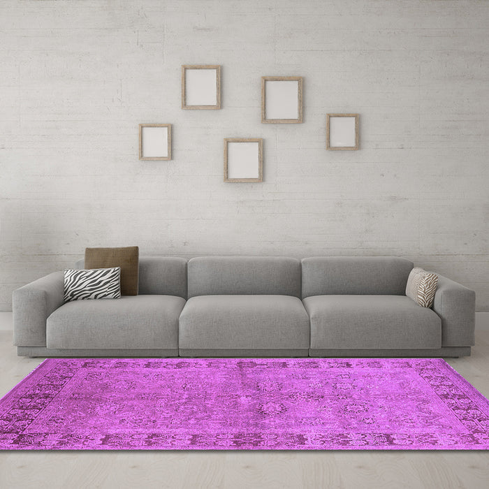 Machine Washable Oriental Purple Industrial Area Rugs in a Living Room, wshurb3074pur