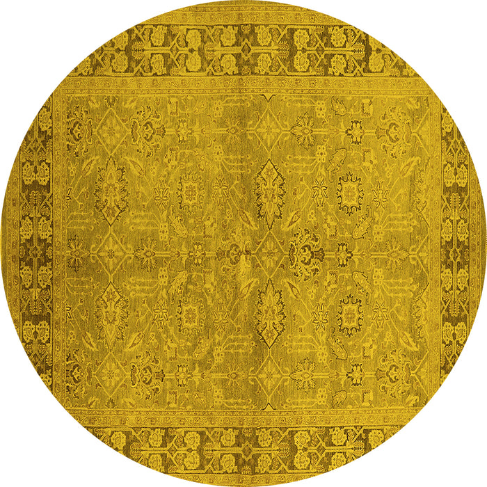 Round Oriental Yellow Industrial Rug, urb3074yw