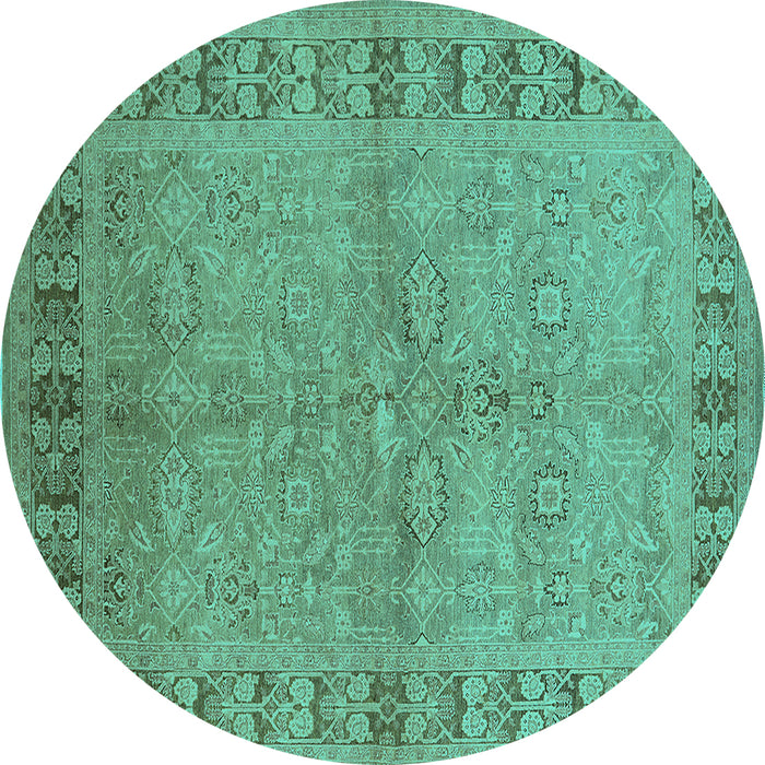 Round Machine Washable Oriental Turquoise Industrial Area Rugs, wshurb3074turq