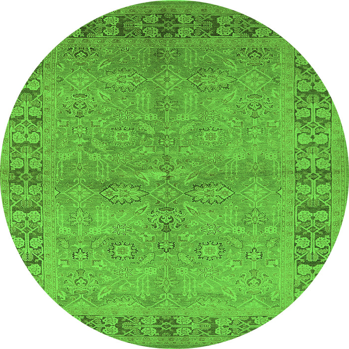 Round Machine Washable Oriental Green Industrial Area Rugs, wshurb3074grn