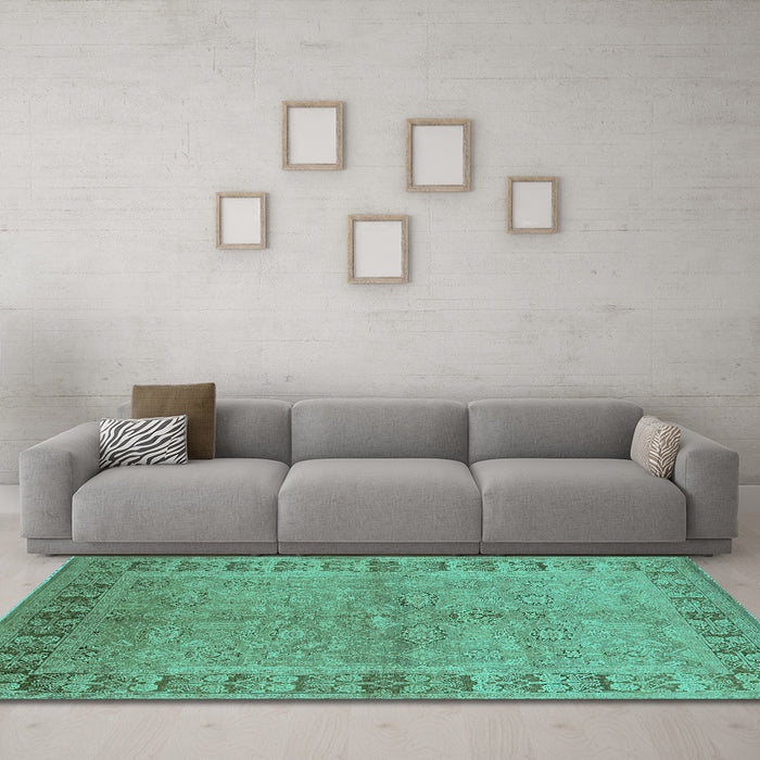 Machine Washable Oriental Turquoise Industrial Area Rugs in a Living Room,, wshurb3074turq