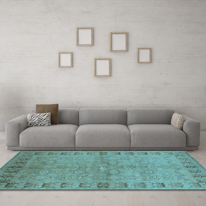 Machine Washable Oriental Light Blue Industrial Rug in a Living Room, wshurb3074lblu