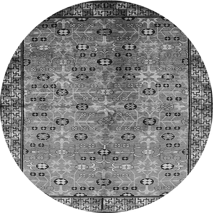 Round Machine Washable Oriental Gray Industrial Rug, wshurb3075gry