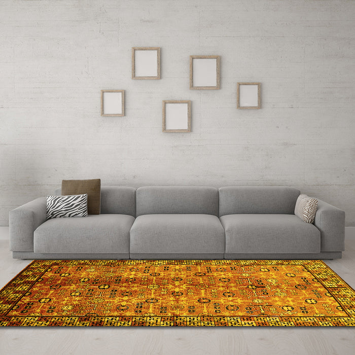 Machine Washable Oriental Yellow Industrial Rug in a Living Room, wshurb3075yw