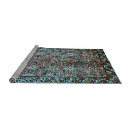 Sideview of Machine Washable Oriental Light Blue Industrial Rug, wshurb3075lblu