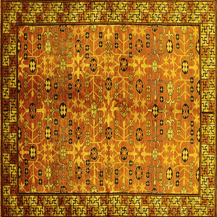 Square Machine Washable Oriental Yellow Industrial Rug, wshurb3075yw