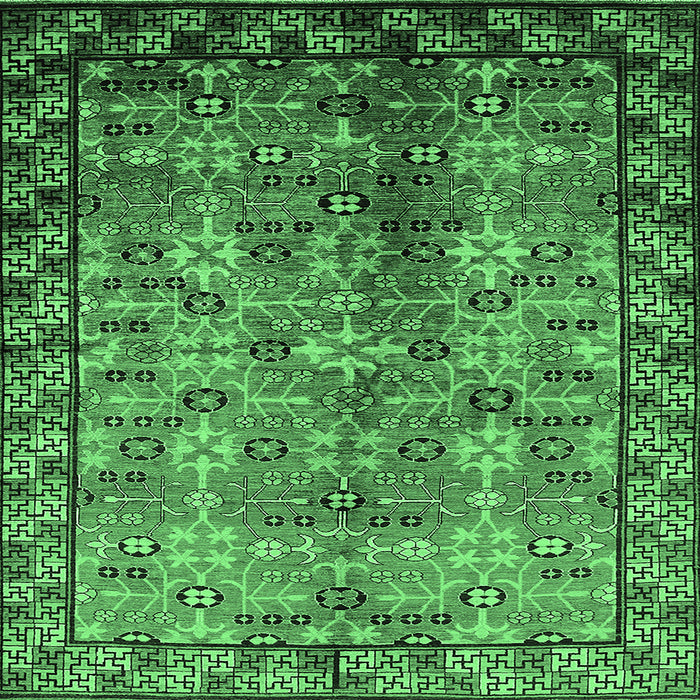 Square Machine Washable Oriental Emerald Green Industrial Area Rugs, wshurb3075emgrn