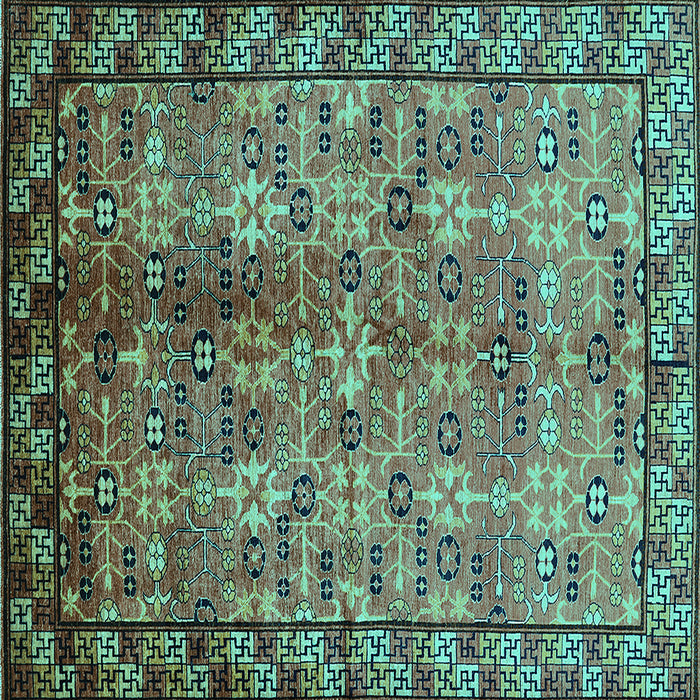 Square Machine Washable Oriental Turquoise Industrial Area Rugs, wshurb3075turq