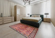 Mid-Century Modern Sunrise Orange Oriental Rug in a Bedroom, urb3075