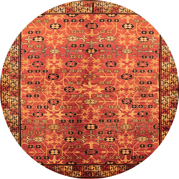 Round Machine Washable Oriental Orange Industrial Area Rugs, wshurb3075org
