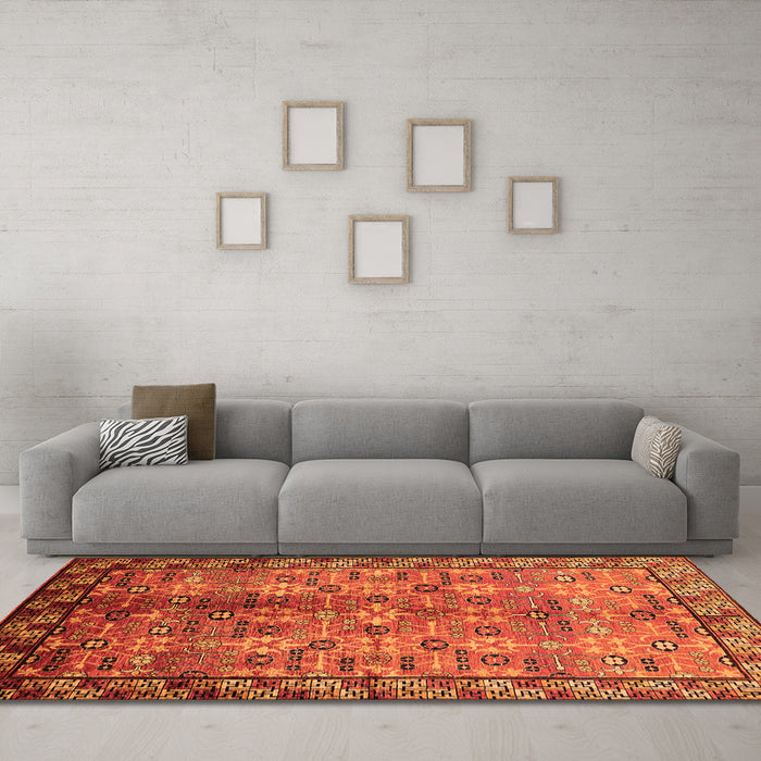 Machine Washable Oriental Orange Industrial Area Rugs in a Living Room, wshurb3075org