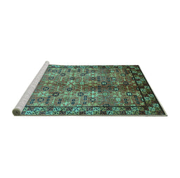 Sideview of Machine Washable Oriental Turquoise Industrial Area Rugs, wshurb3075turq