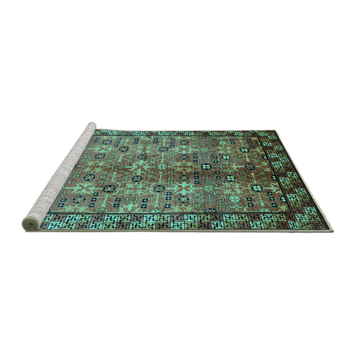 Sideview of Machine Washable Oriental Turquoise Industrial Area Rugs, wshurb3075turq